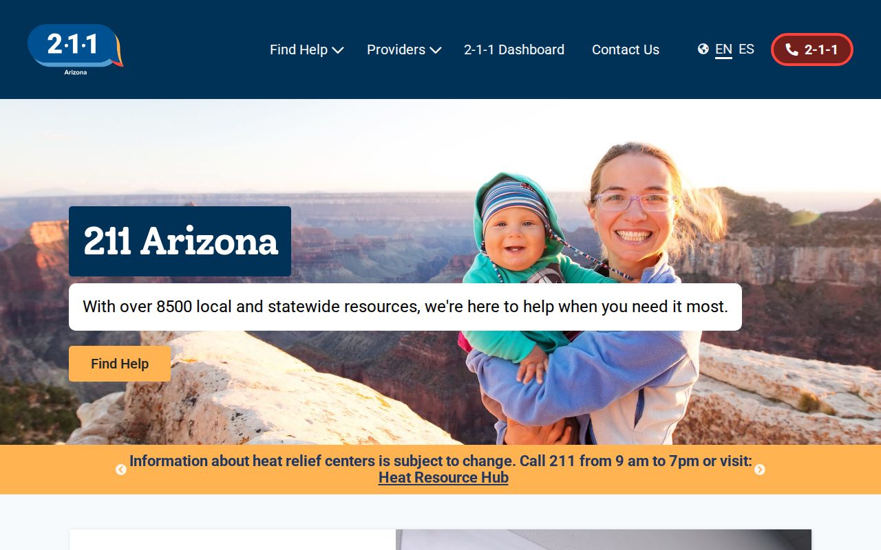 Arizona phone directory community resource page for 211 Arizona referrals