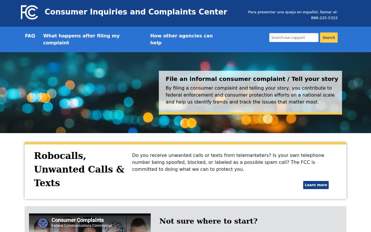 Arizona phone numbers complaint options at the FCC Consumer Complaint Center
